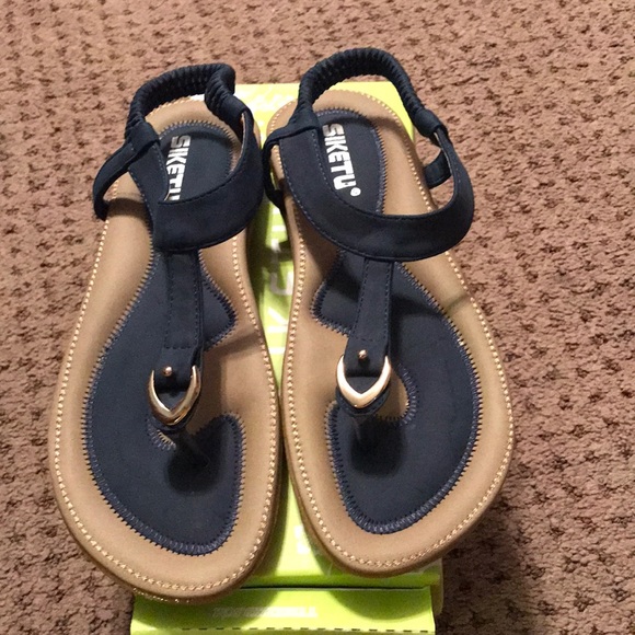 Comfort slip on navy sandals - Picture 1 of 4